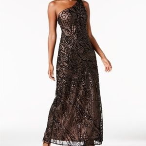 Nightway Sequined One-Shoulder Gown NWT